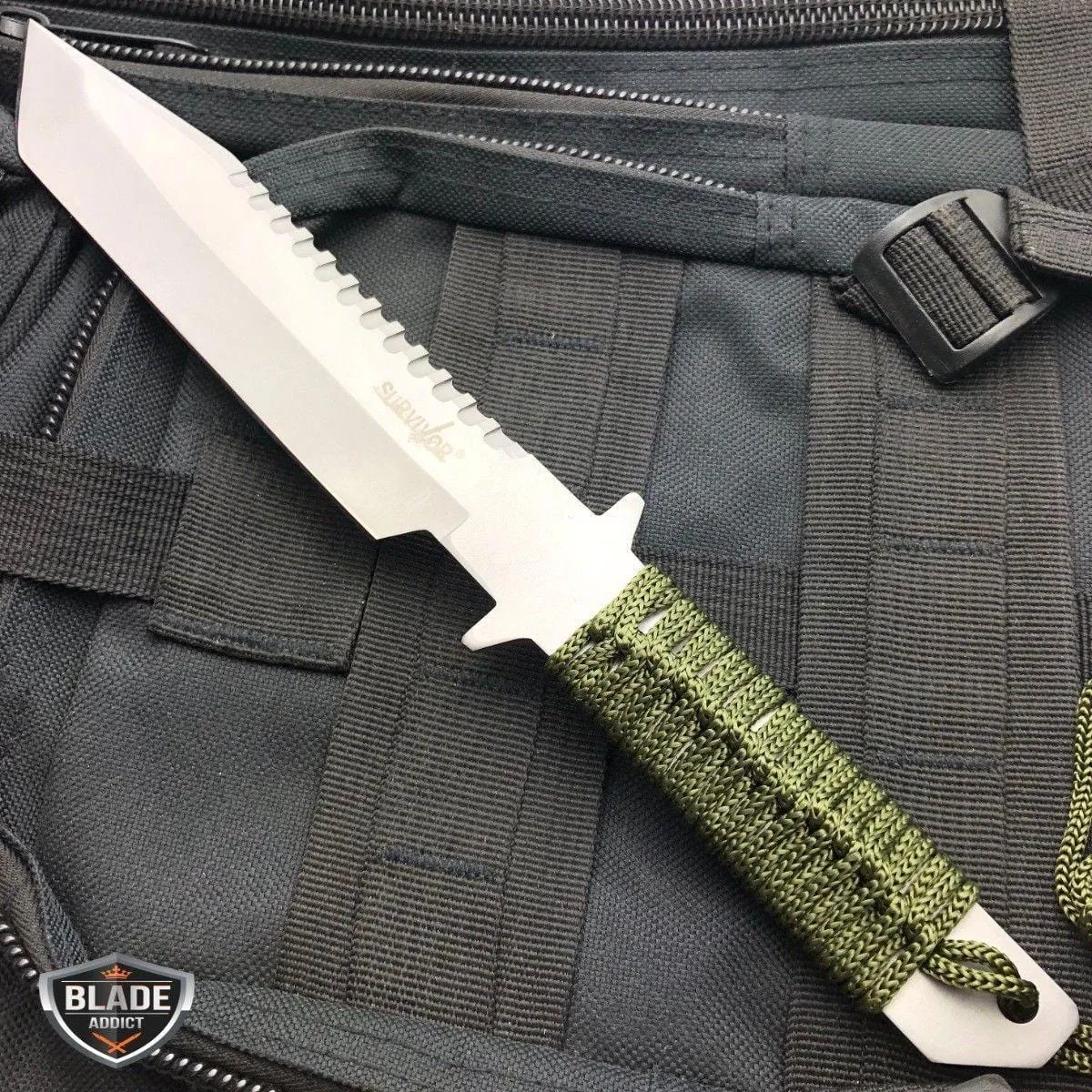 11" Tactical FIXED BLADE Knife Survival Bowie   Firestarter SET