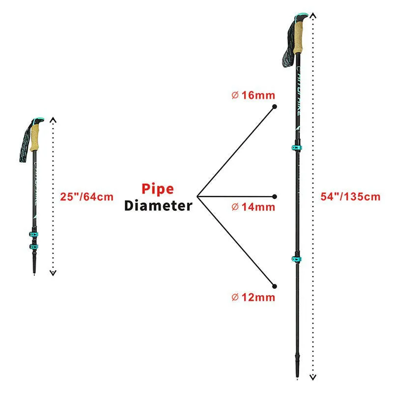 195g/pc Carbon Fiber Trekking Pole Nordic Walking Stick