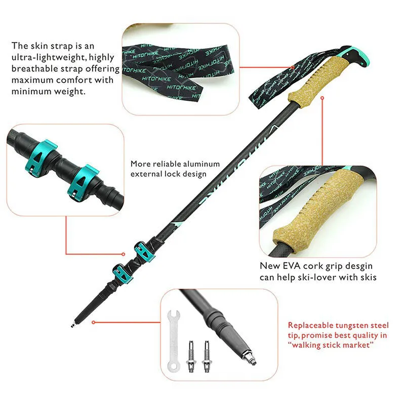 195g/pc Carbon Fiber Trekking Pole Nordic Walking Stick