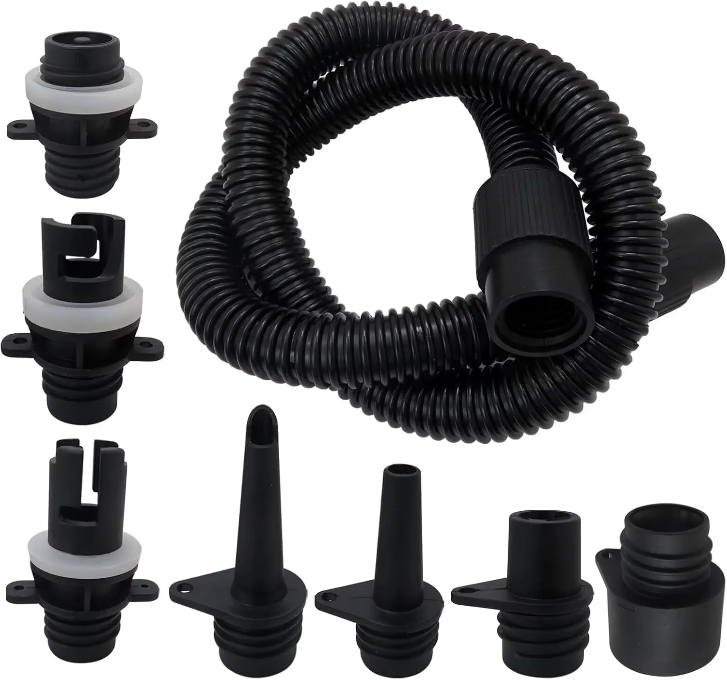 2024 NEW Inflatable Boat Sup Pump Adapter & Air Hose Kit, Electric Paddle Board Pump Sup Air Pump Accessories with 7 Air Valve Nozzles for Inflatable Stand Up Paddle Board/Boat/Tent/Pool