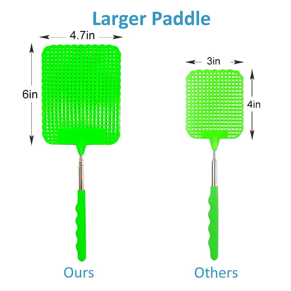 4Pcs Telescopic Fly Swatters, 29in Long Heavy Duty Retractable Manual Plastic Fly Swatter, Premium Extendable Flyswatter with Long Stainless Steel Pole, Pack of 3 Assorted Colors
