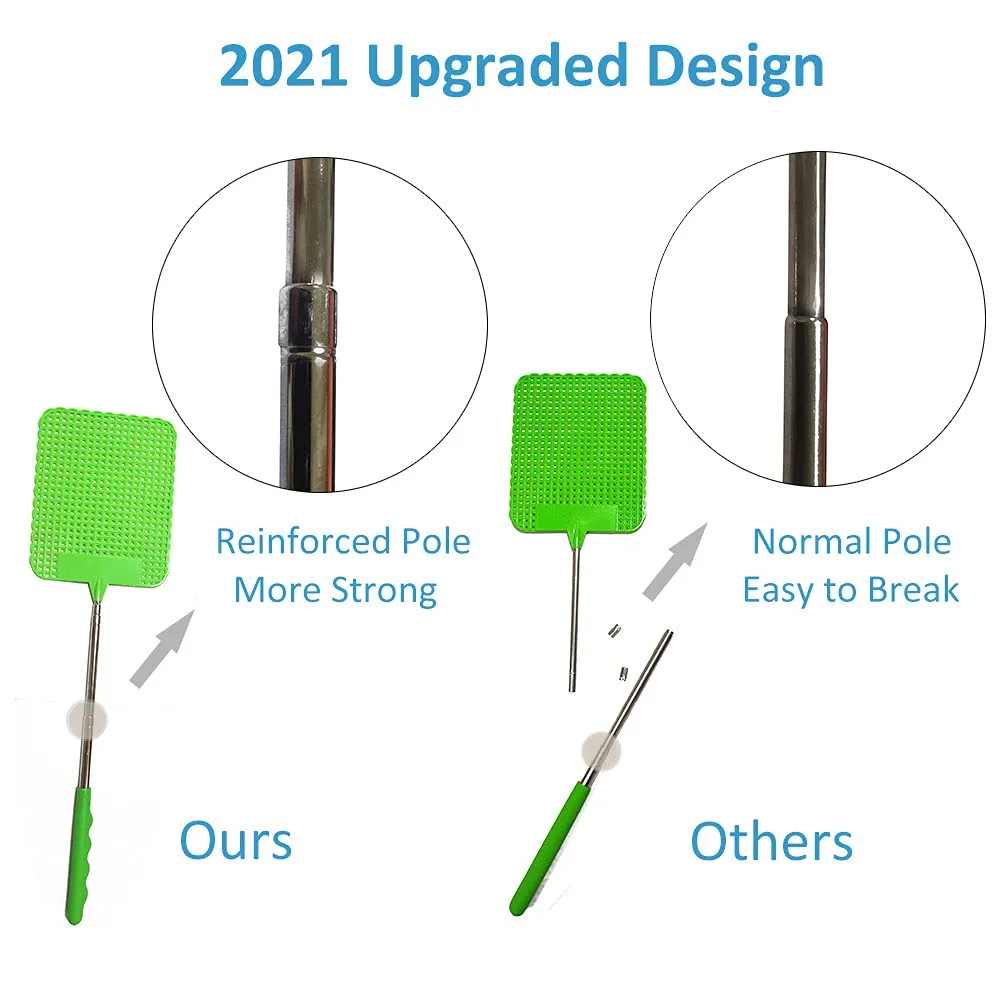 4Pcs Telescopic Fly Swatters, 29in Long Heavy Duty Retractable Manual Plastic Fly Swatter, Premium Extendable Flyswatter with Long Stainless Steel Pole, Pack of 3 Assorted Colors
