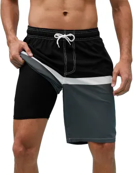 Arcweg Mens Swim Trunks with Compression Liner 9 Men Beach Board 2 in 1 Bathing Suit with Zipper Pockets, Quick Dry