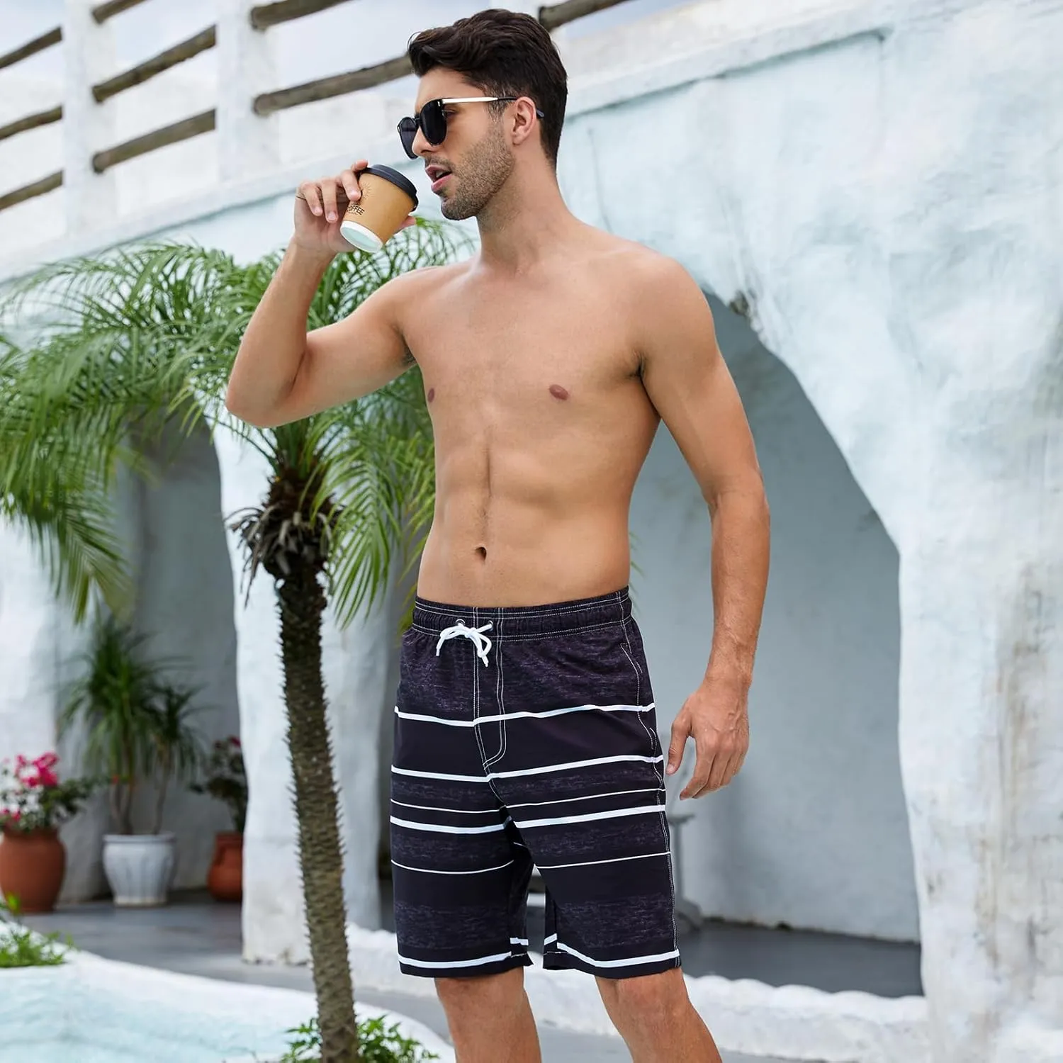 Arcweg Mens Swim Trunks with Compression Liner 9 Men Beach Board 2 in 1 Bathing Suit with Zipper Pockets, Quick Dry