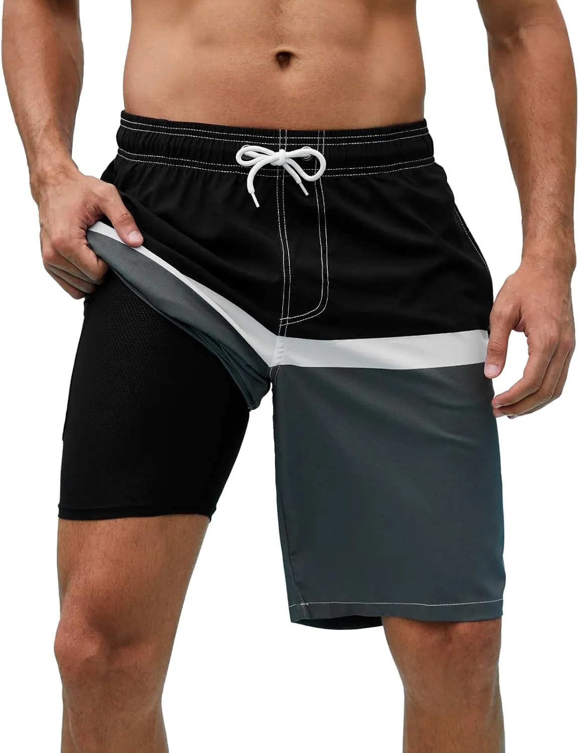 Arcweg Mens Swim Trunks with Compression Liner 9 Men Beach Board 2 in 1 Bathing Suit with Zipper Pockets, Quick Dry