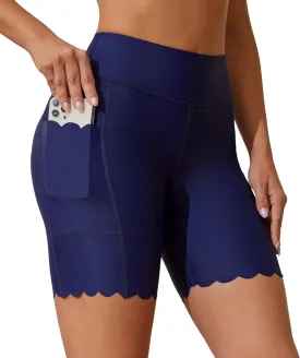 ATTRACO Women's High Waisted Swim Shorts with Pockets Plus Size Bathing Suit Bottoms Long Board Shorts