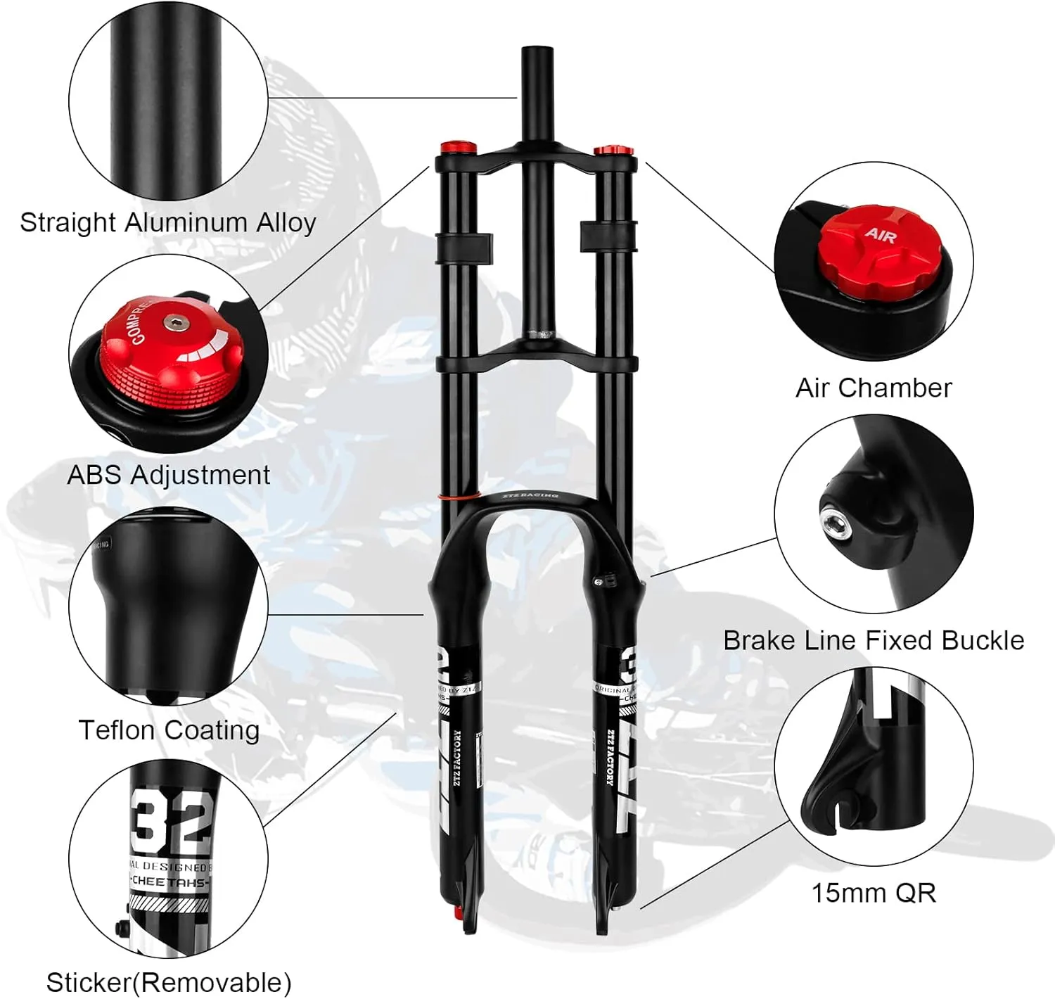 B Bolany Bike Suspension Fork 26/27.5/29" for Mountain Bike DH Air Double Shoulder Downhill Rappelling Shock Absorber Straight Tube Ultralight Bicycle Shock Absorber Rebound Adjust