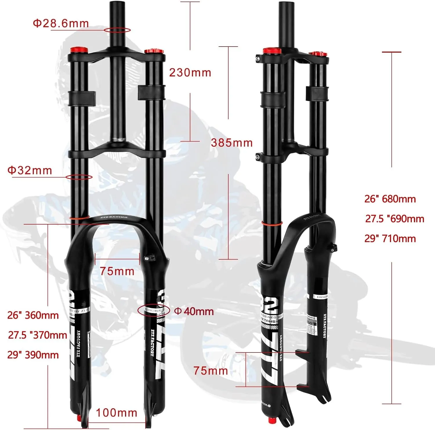 B Bolany Bike Suspension Fork 26/27.5/29" for Mountain Bike DH Air Double Shoulder Downhill Rappelling Shock Absorber Straight Tube Ultralight Bicycle Shock Absorber Rebound Adjust