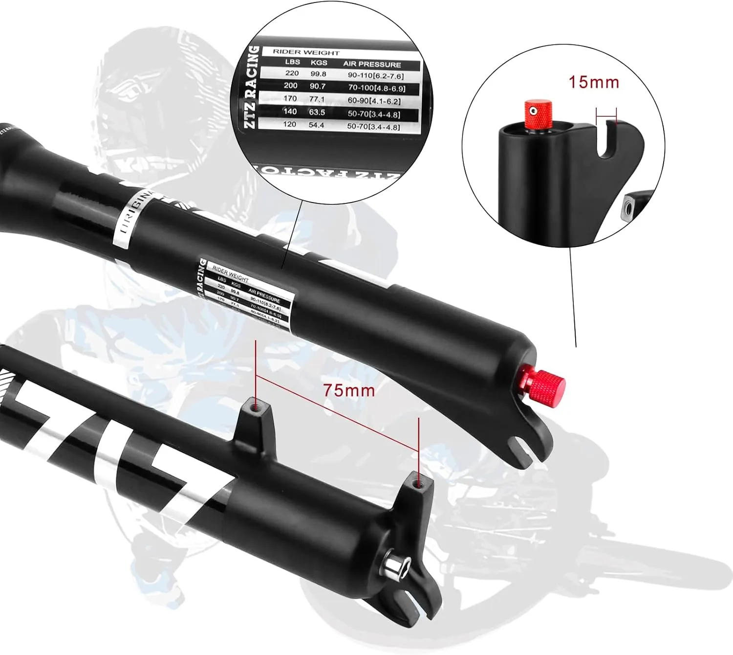 B Bolany Bike Suspension Fork 26/27.5/29" for Mountain Bike DH Air Double Shoulder Downhill Rappelling Shock Absorber Straight Tube Ultralight Bicycle Shock Absorber Rebound Adjust