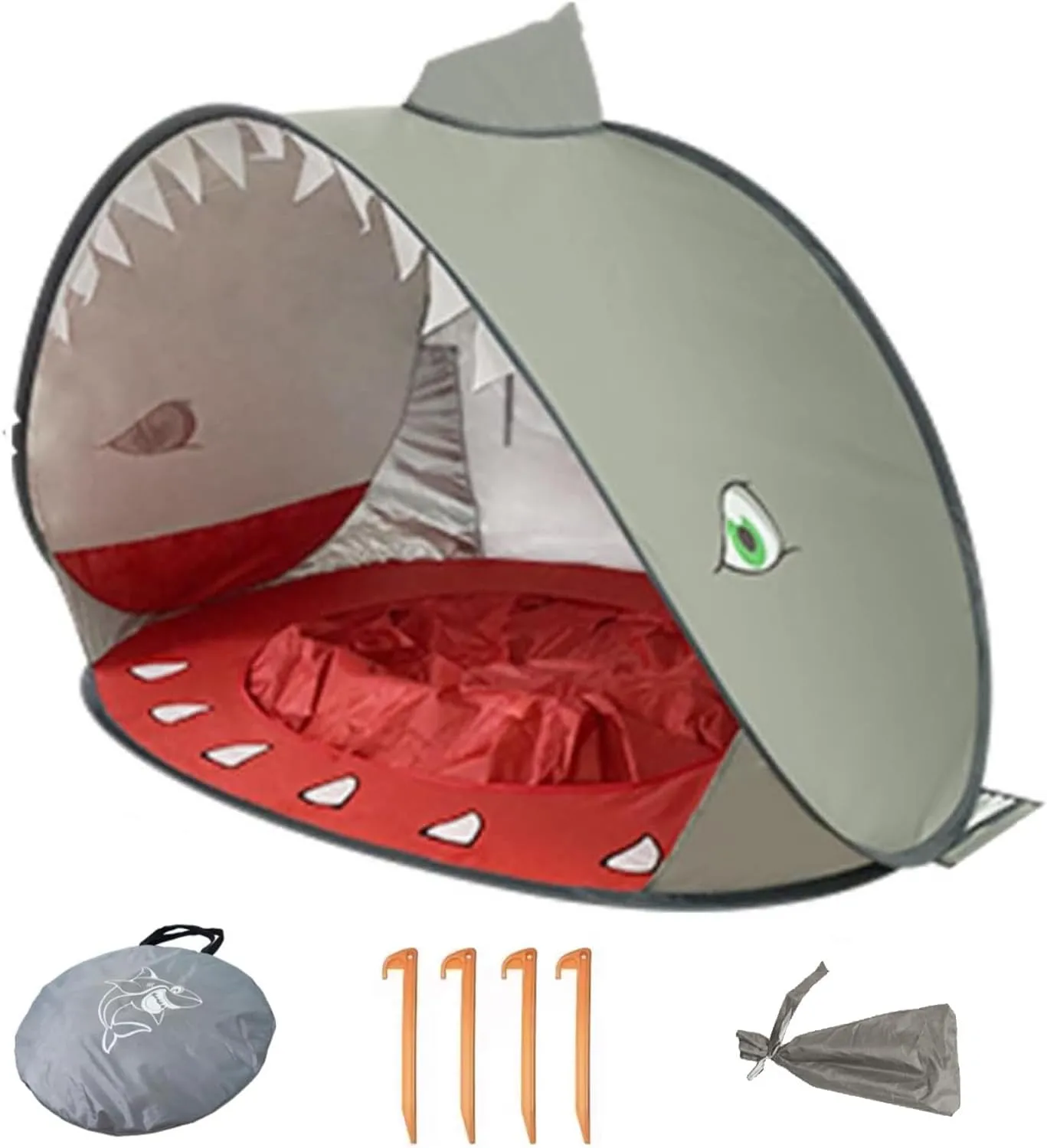 Baby Beach Tent, Pop Up Portable Sun Shade Tent with Pool, Lightweight Waterproof UV Protection Beach Sun Shelter with Storage Bag for Baby Beaches, Yard, Picnic, Garden(Shark-Gray)