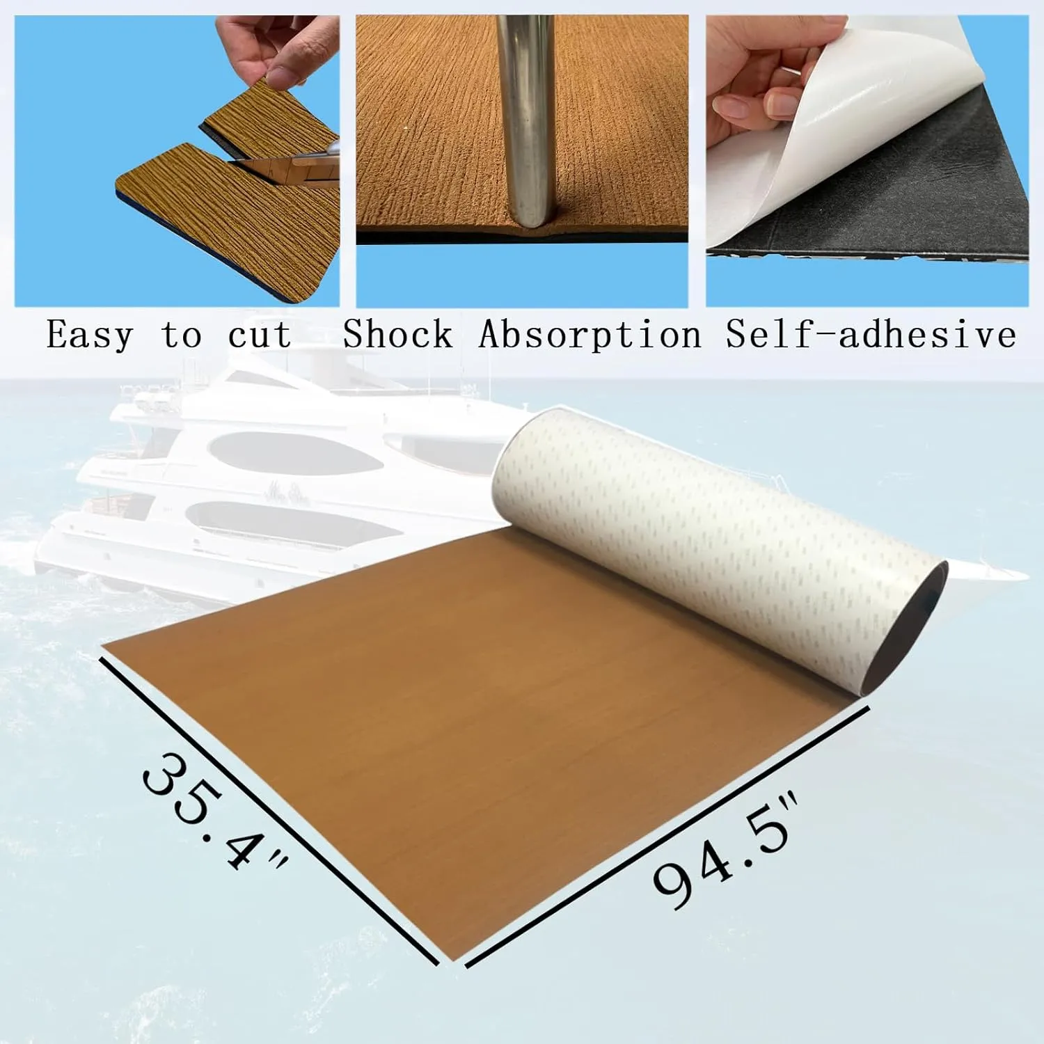 Boat Flooring Mat EVA Foam Boat Decking Marine Carpet Faux Teak Sea Decking Sheet Non-Slip Self-Adhesive Flooring Material for Boats Pontoon Yacht Surfboard Swim Platform RV Floor 94" x 35"