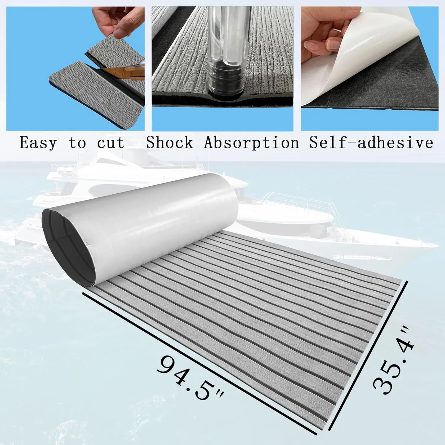 Boat Flooring Mat EVA Foam Boat Decking Marine Carpet Faux Teak Sea Decking Sheet Non-Slip Self-Adhesive Flooring Material for Boats Pontoon Yacht Surfboard Swim Platform RV Floor 94" x 35"