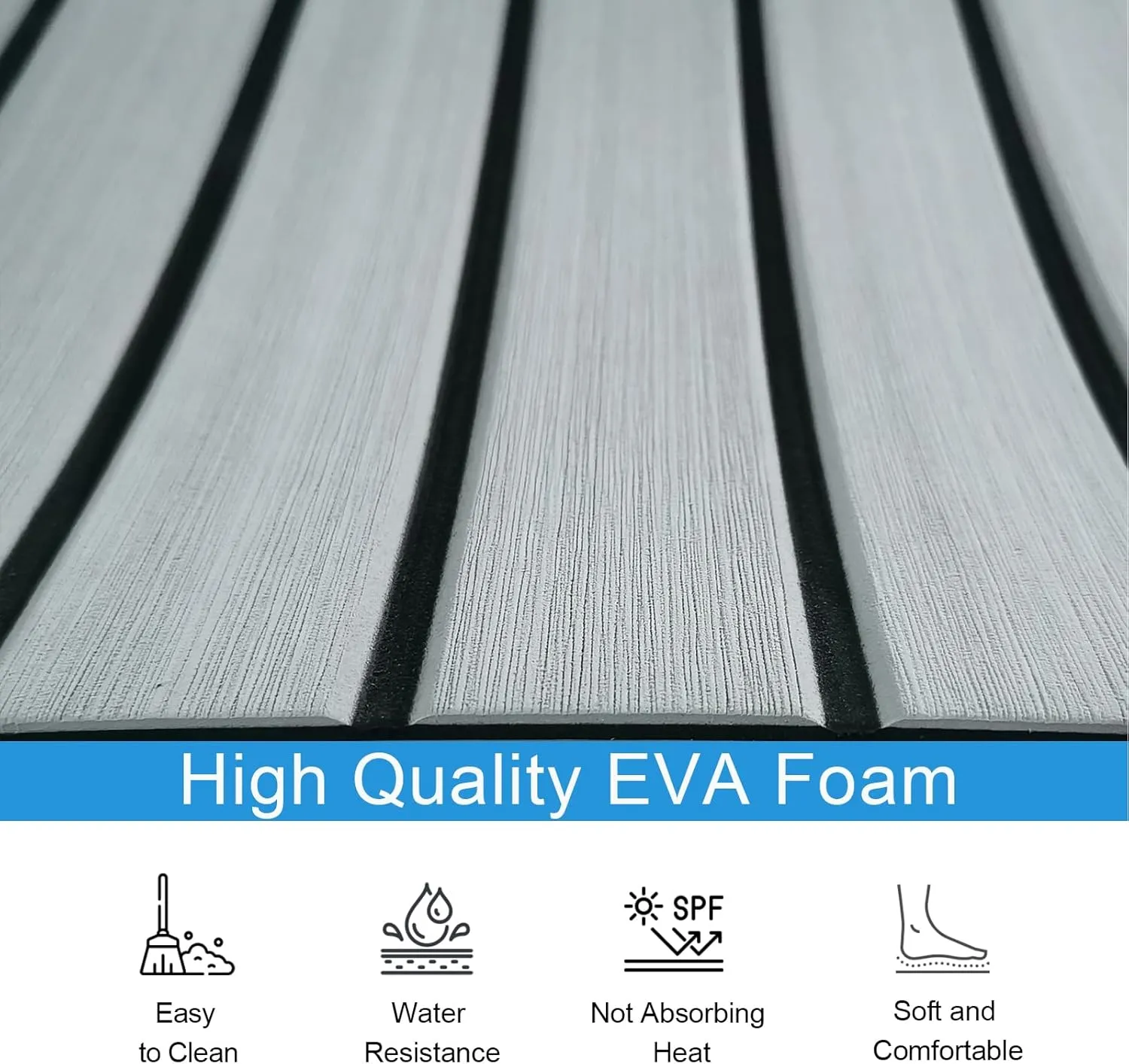 Boat Flooring Mat EVA Foam Boat Decking Marine Carpet Faux Teak Sea Decking Sheet Non-Slip Self-Adhesive Flooring Material for Boats Pontoon Yacht Surfboard Swim Platform RV Floor 94" x 35"