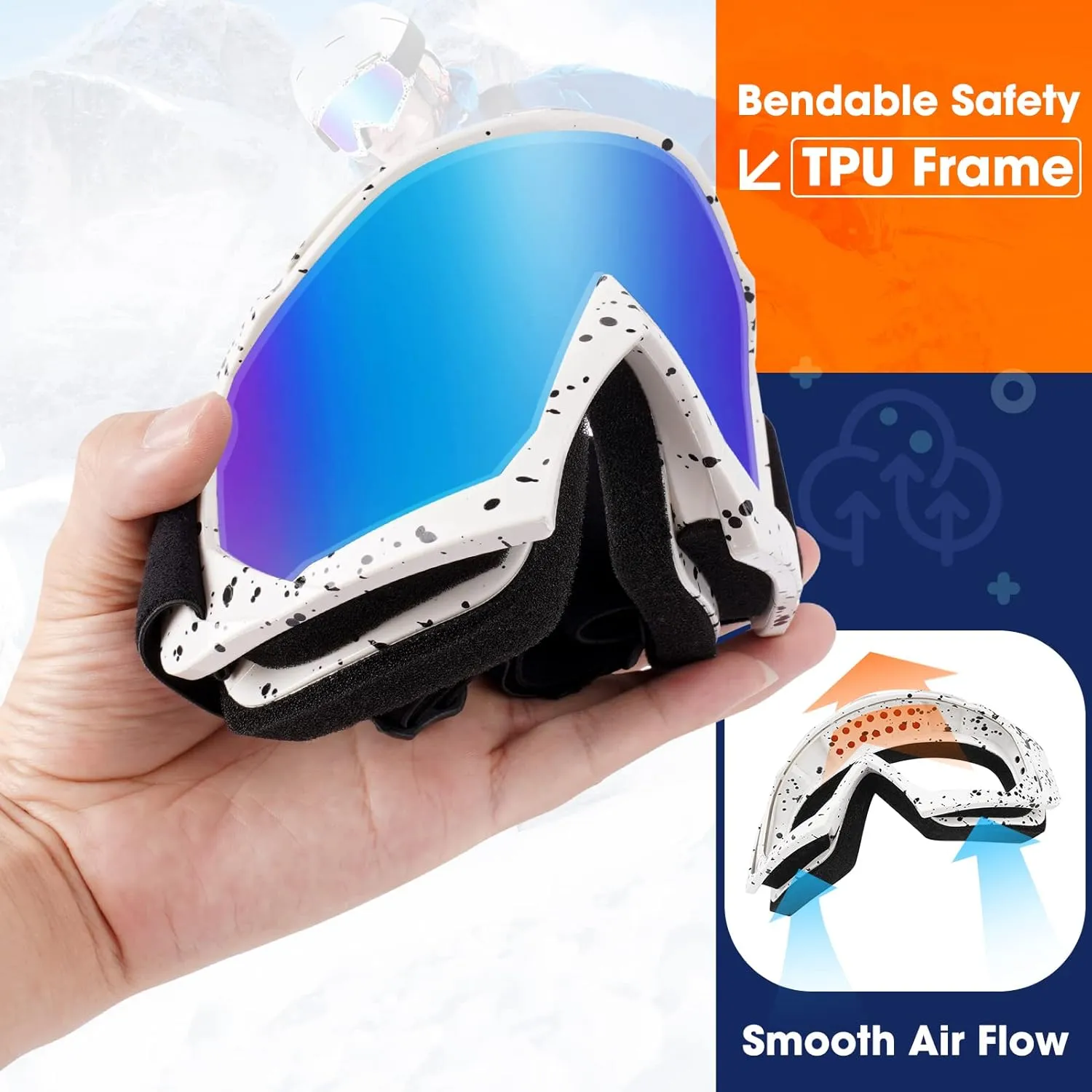 Braylin Adult Ski Goggles, 2-Pack Snowboard Goggles for Youth, Teens, Men & Women, Wide View Snowmobile Goggles