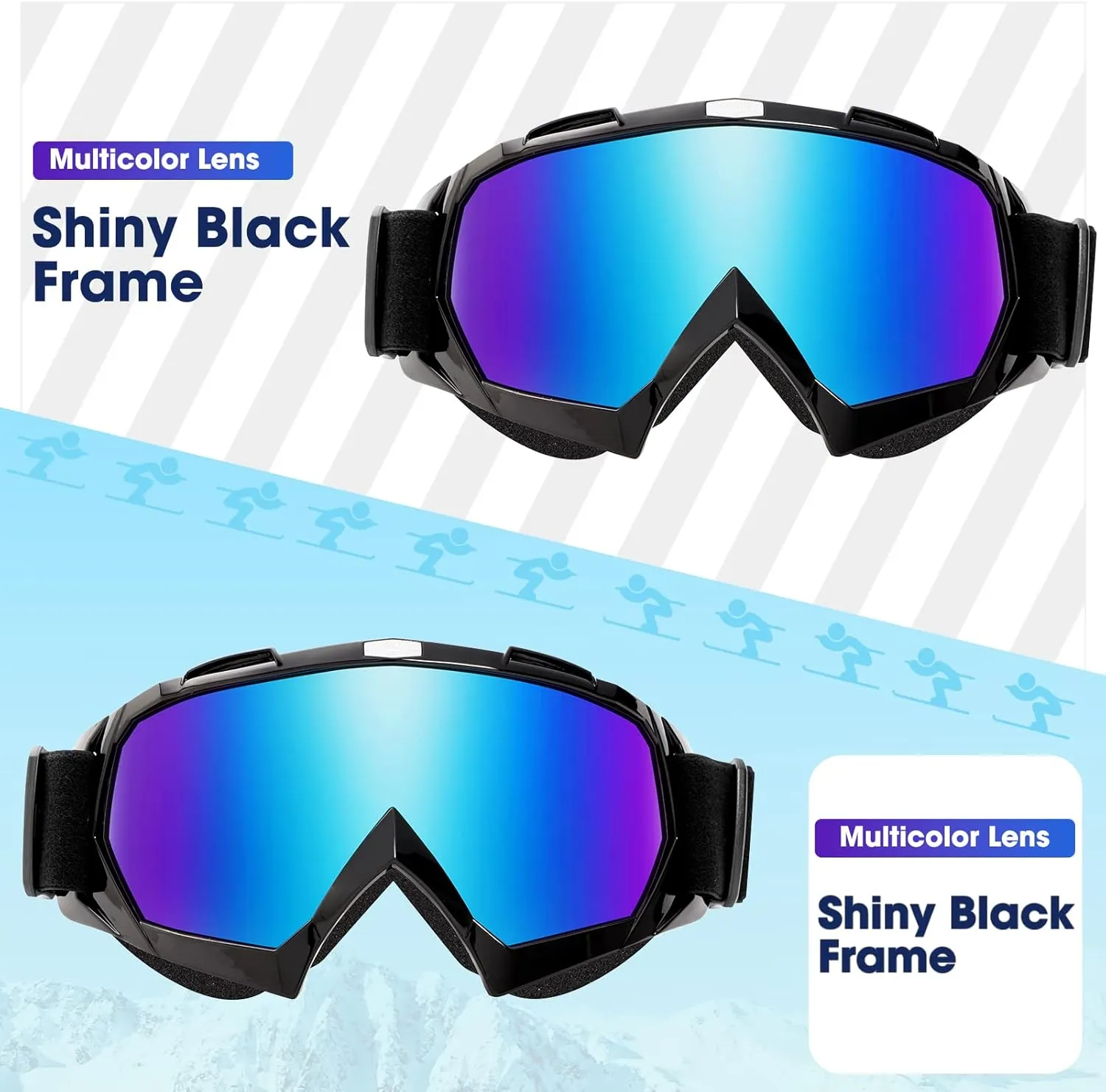 Braylin Adult Ski Goggles, 2-Pack Snowboard Goggles for Youth, Teens, Men & Women, Wide View Snowmobile Goggles
