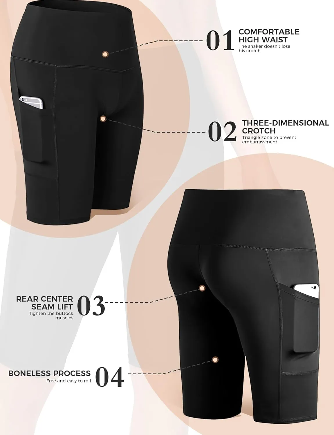 Buauty High-Waisted Women's 12" Swim Shorts with Liner UPF50  Board Shorts with Pockets Quick Dry Swimsuit Bottom
