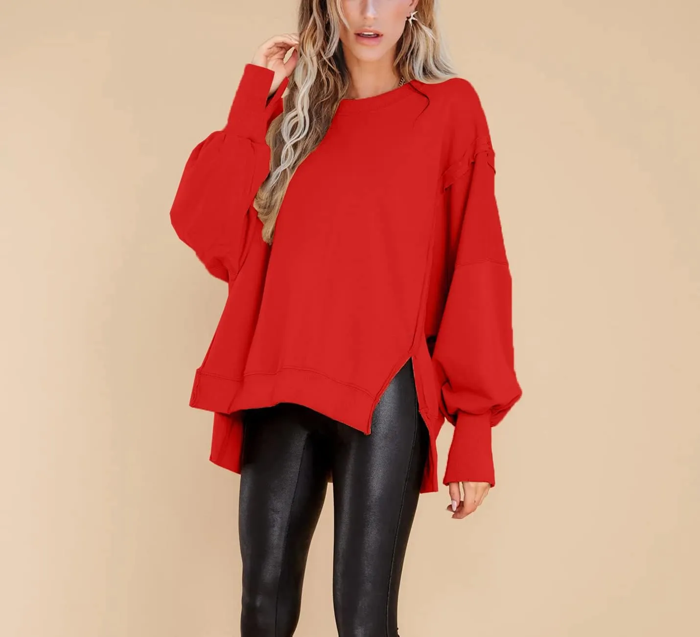 BWQ Womens Oversized Sweatshirt Crewneck Long Sleeve Shirts Pullover Sweatshirts S-2XL