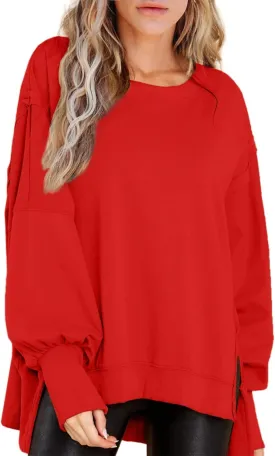 BWQ Womens Oversized Sweatshirt Crewneck Long Sleeve Shirts Pullover Sweatshirts S-2XL