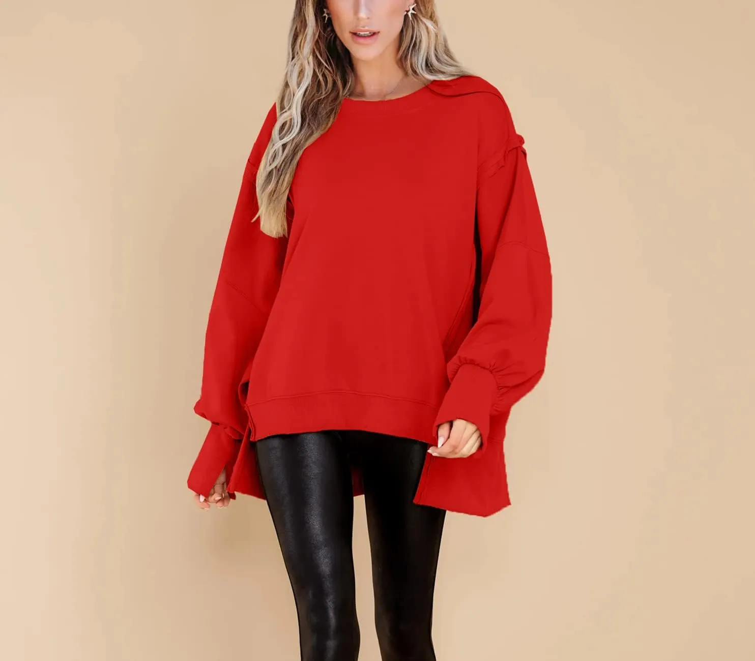 BWQ Womens Oversized Sweatshirt Crewneck Long Sleeve Shirts Pullover Sweatshirts S-2XL