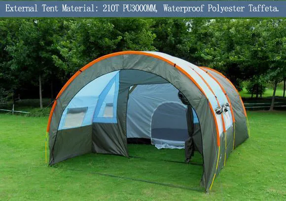 Camping Tent Waterproof Canvas Fiberglass 5-8 Person Tunnel 10 Person Tent