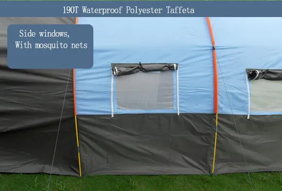 Camping Tent Waterproof Canvas Fiberglass 5-8 Person Tunnel 10 Person Tent
