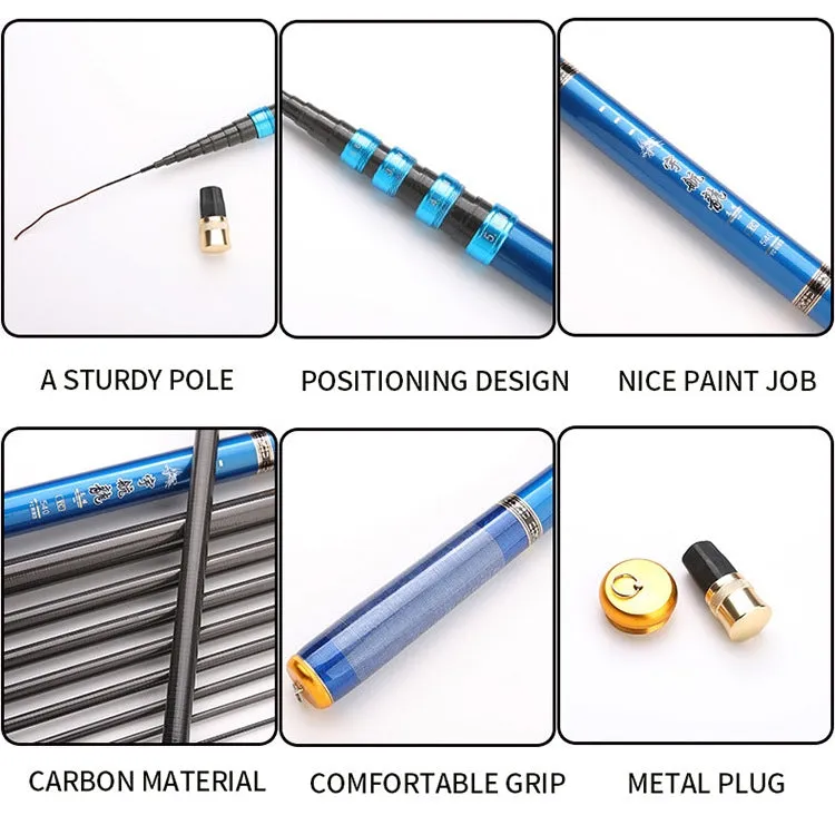 Carbon Short Section Fishing Rod Short Section Positioning Handle Rod, Length: 5.4m(Blue)