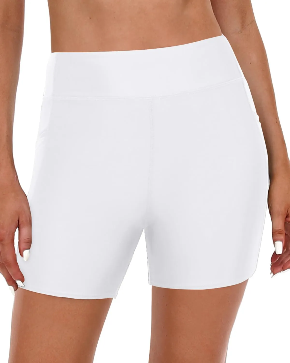 Daci Women High Waisted Swim Shorts - 5" Bathing Suit Short with Pockets Tummy Control Swimsuit Bottom Boy Shorts