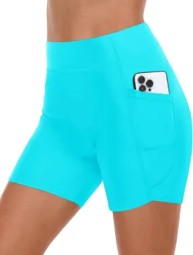 Daci Women High Waisted Swim Shorts - 5" Bathing Suit Short with Pockets Tummy Control Swimsuit Bottom Boy Shorts