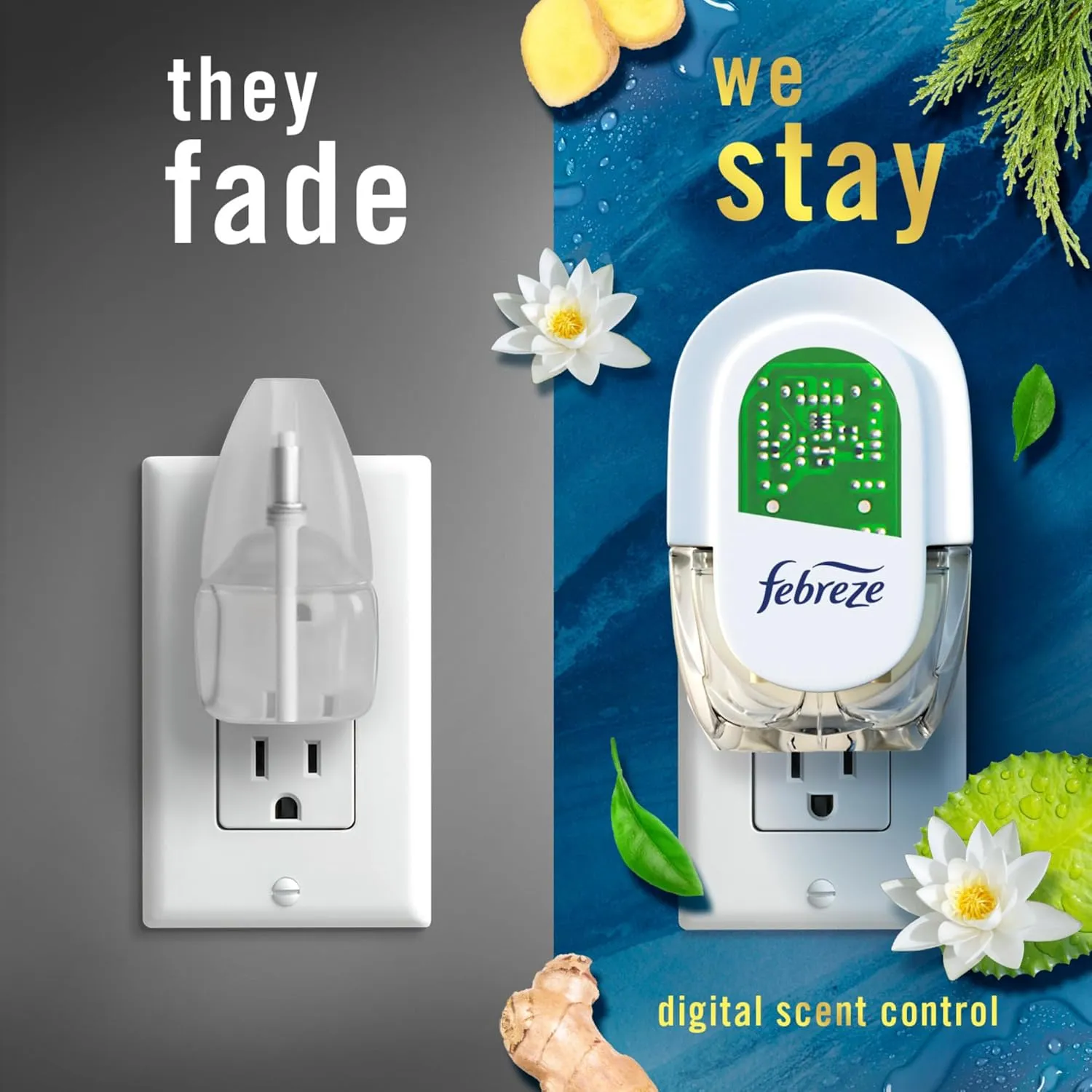 Febreze Odor-Fighting Fade Defy PLUG Air Freshener, Mountain, Ocean, Amber, (3) .87 fl. oz. Oil Refills- Pack of 3