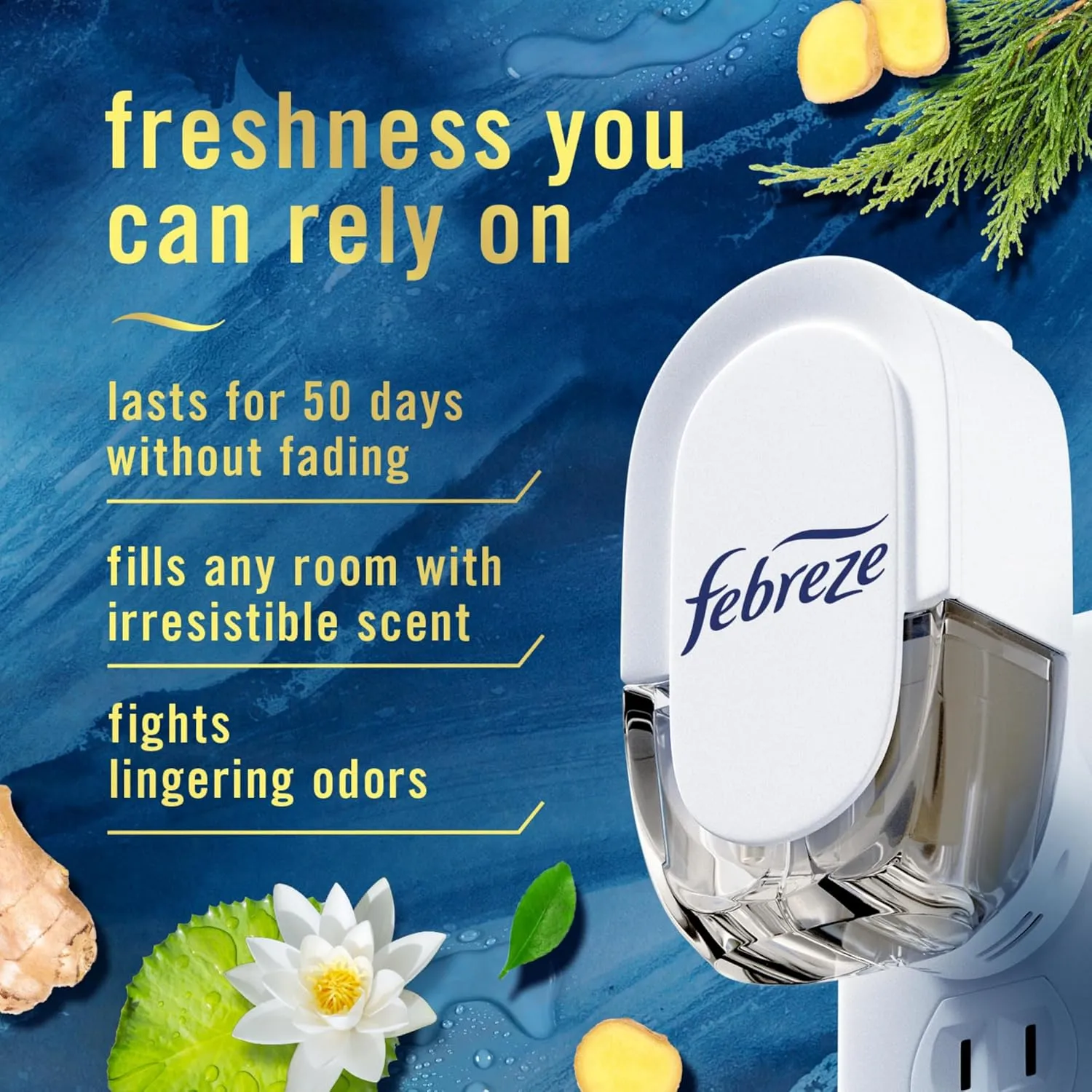 Febreze Odor-Fighting Fade Defy PLUG Air Freshener, Mountain, Ocean, Amber, (3) .87 fl. oz. Oil Refills- Pack of 3