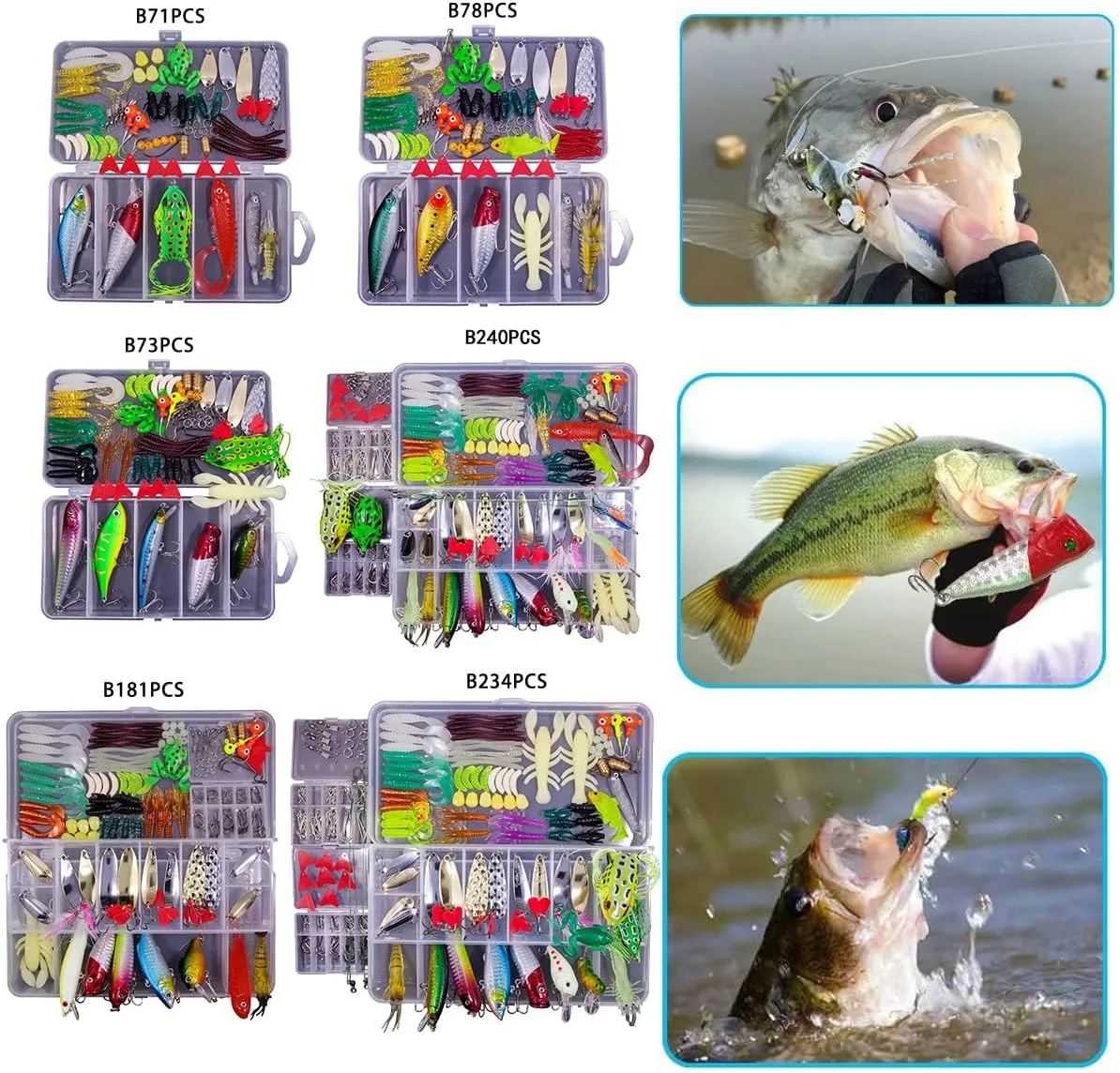 Fishing Lures Freshwater Bait Tackle kit.Tackle Box Including crankbaits topwater Lures,Jigs,Spoons and More Fishing Gear Set.Suitable for Bass Trout Salmon.