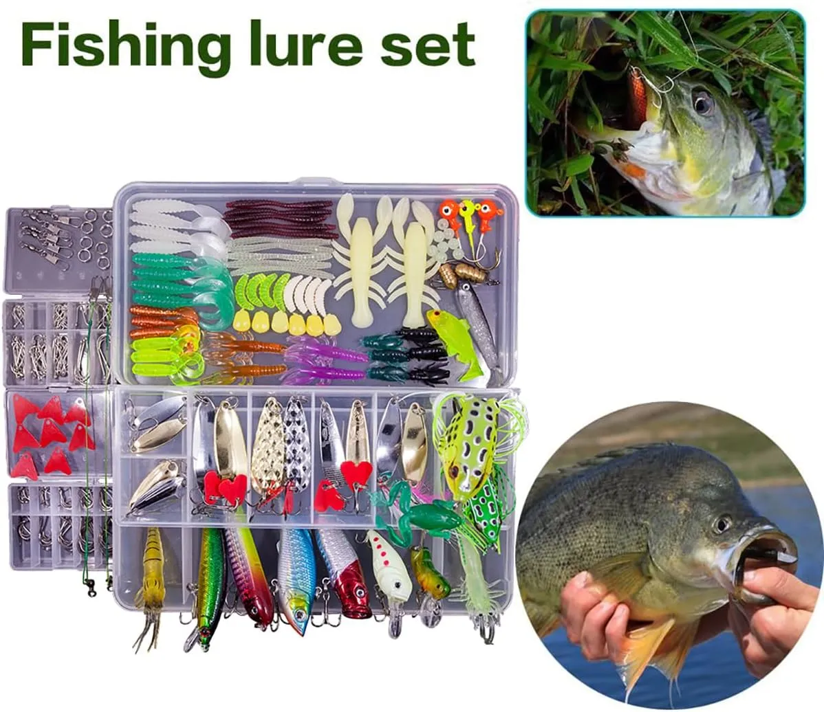 Fishing Lures Freshwater Bait Tackle kit.Tackle Box Including crankbaits topwater Lures,Jigs,Spoons and More Fishing Gear Set.Suitable for Bass Trout Salmon.