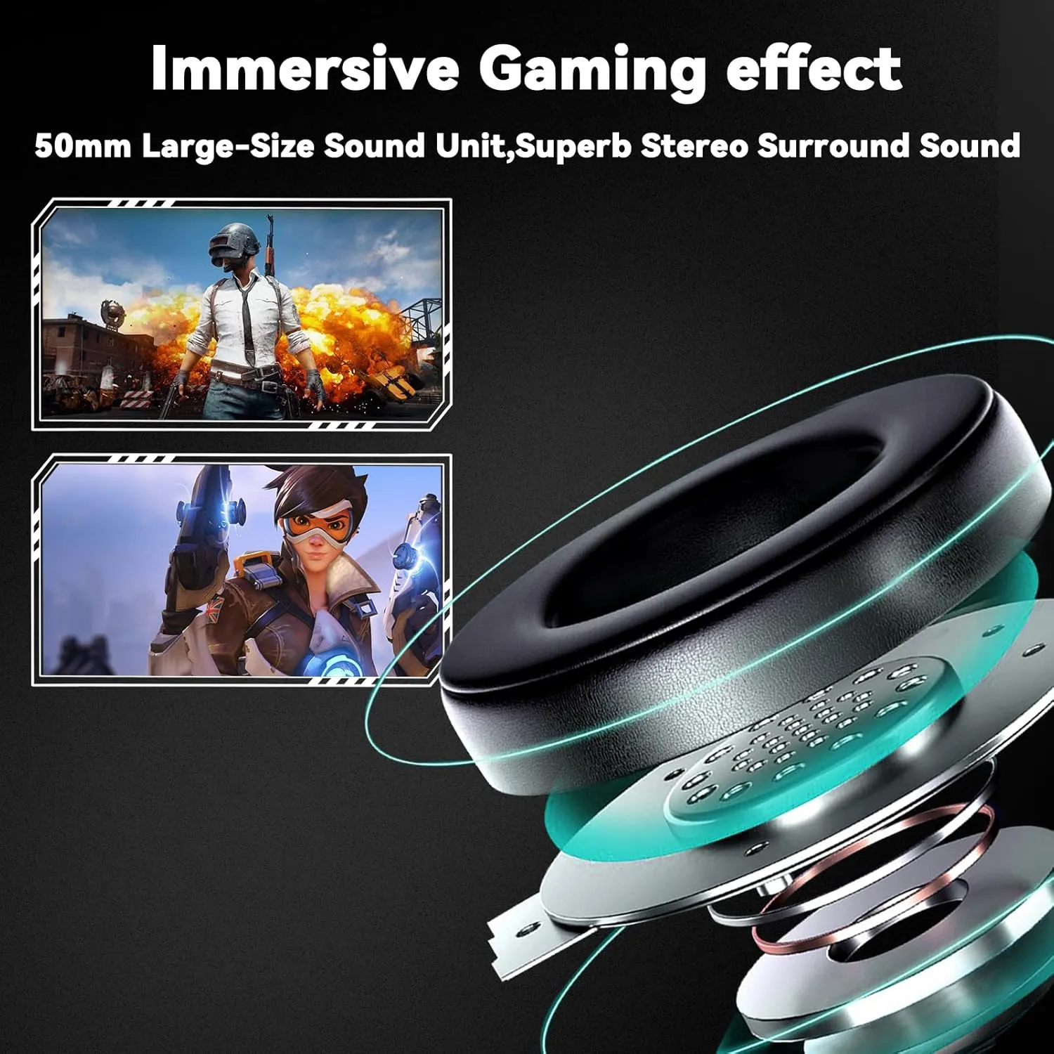 Gaming Headset for PC/PS4/PS5/Xbox One/Switch, Stereo Surround Sound Gaming Headphones with Noise Canceling Flexible Mic, Computer Headset with 3.5mm Jack(Black)