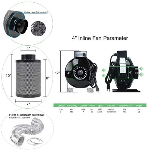 GreenHouser Grow Tent Kit Complete 32"x32"x63" Hydroponics Grow Tent and APE600 LED Grow Light Full Spectrum with 4" Inline Fan and Air Carbon Filter Ventilation Kit for Indoor Grow Tent Setup Kit
