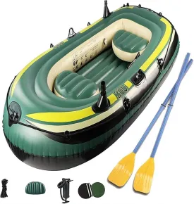 Inflatable Kayak for Adults, Heavy Duty PVC Fishing Boat with Oars & Pump, Foldable Raft Dinghy for Lakes & Rivers, 1-3 Person Capacity, Green