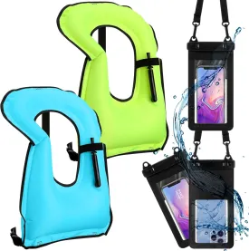 Jerify 2 Pcs Inflatable Snorkel Vests for Adults with 2 Pcs Waterproof Phone Cases Portable Swim Vest Jackets Adjustable Kayaking Jackets Safety Vests for Snorkeling Swimming Diving Surfing