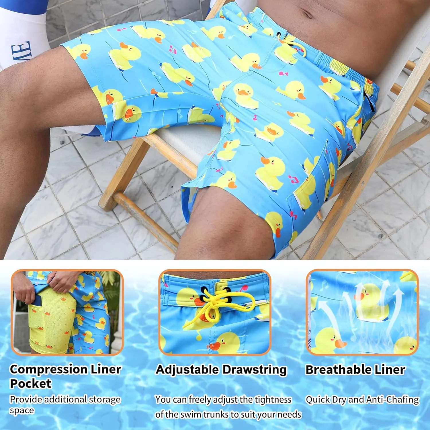 Mens Board Shorts with Compression Liner 9 Inseam Quick Dry Swimwear Bathing Suit Swim Trunks with 4 Pocket