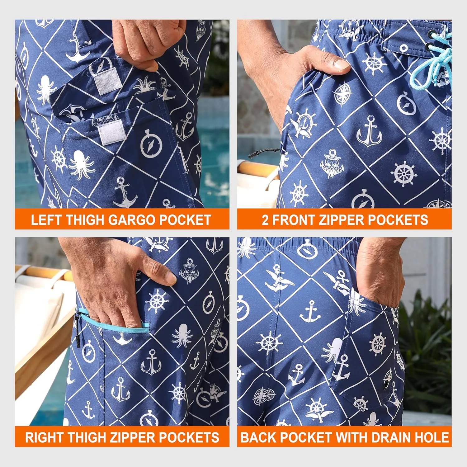 Mens Board Shorts with Compression Liner 9 Inseam Quick Dry Swimwear Bathing Suit Swim Trunks with 4 Pocket