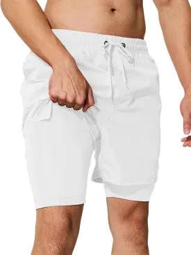 Mens Swim Trunks with Compression Liner 5 inch Inseam Quick Dry Bathing Suit 2 in 1 Board Shorts