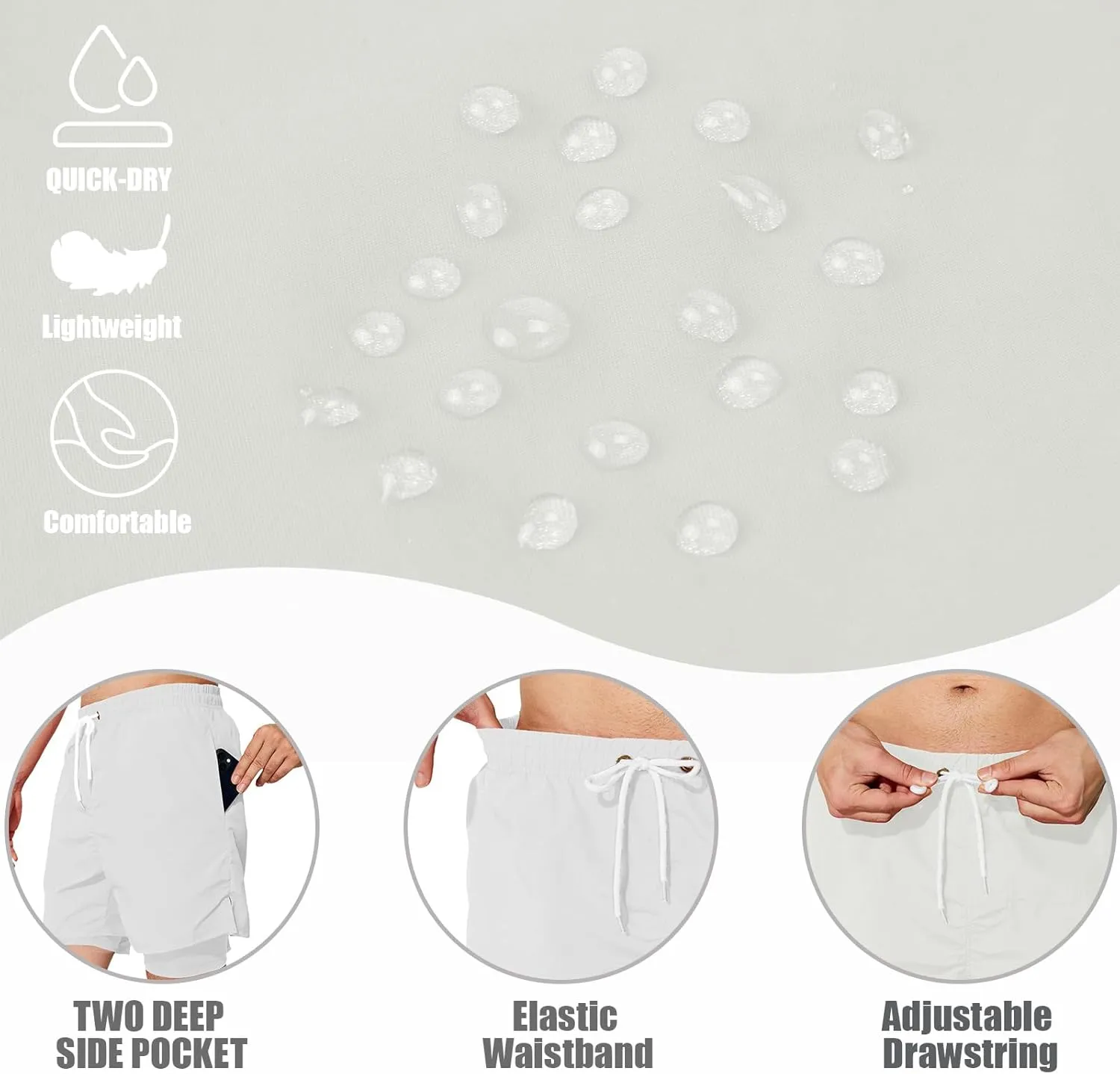 Mens Swim Trunks with Compression Liner 5 inch Inseam Quick Dry Bathing Suit 2 in 1 Board Shorts