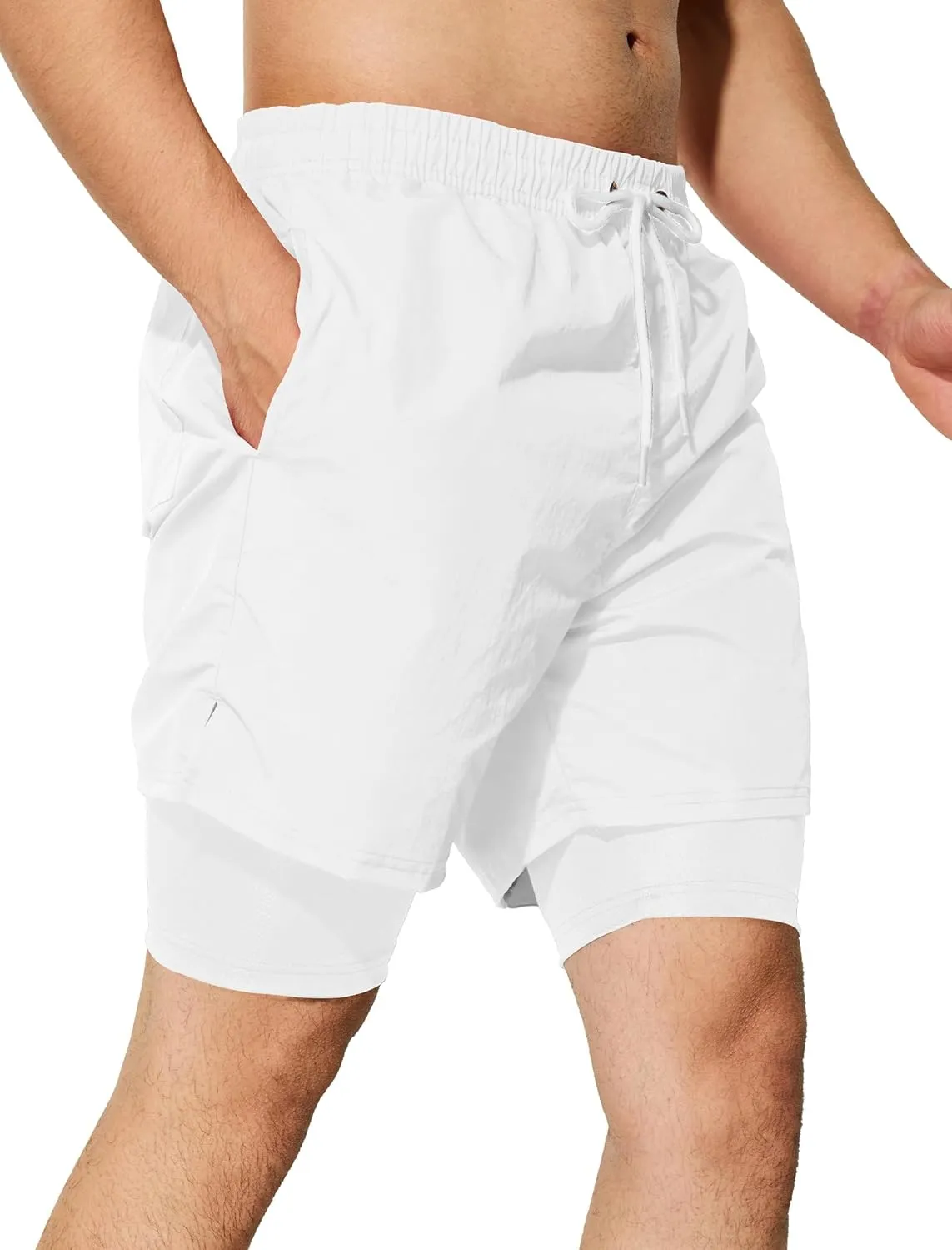 Mens Swim Trunks with Compression Liner 5 inch Inseam Quick Dry Bathing Suit 2 in 1 Board Shorts