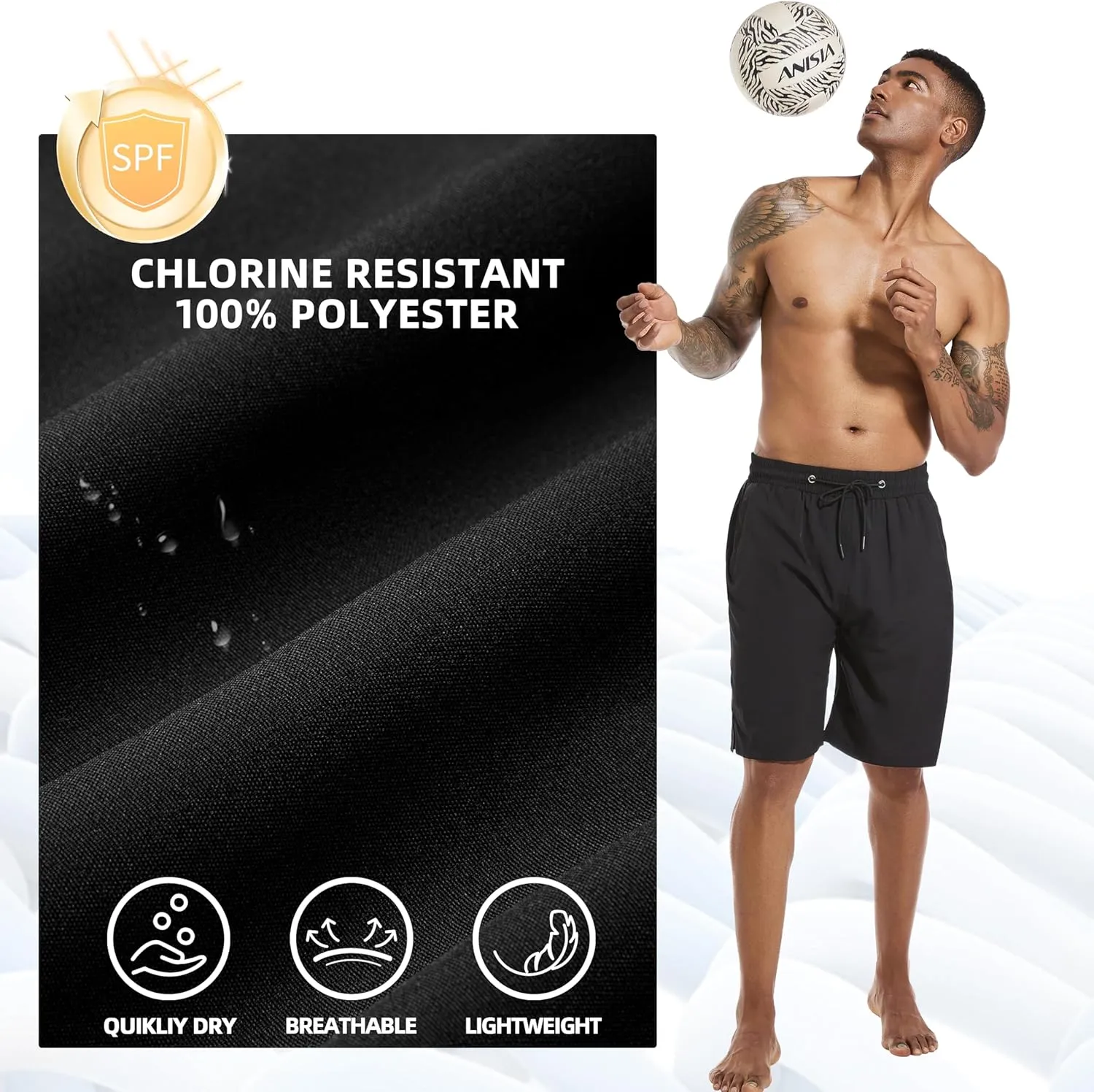 Mens Swim Trunks with Compression Liner 9" Board Shorts 2 in 1 Quick Dry Bathing Suits with Zipper Pockets