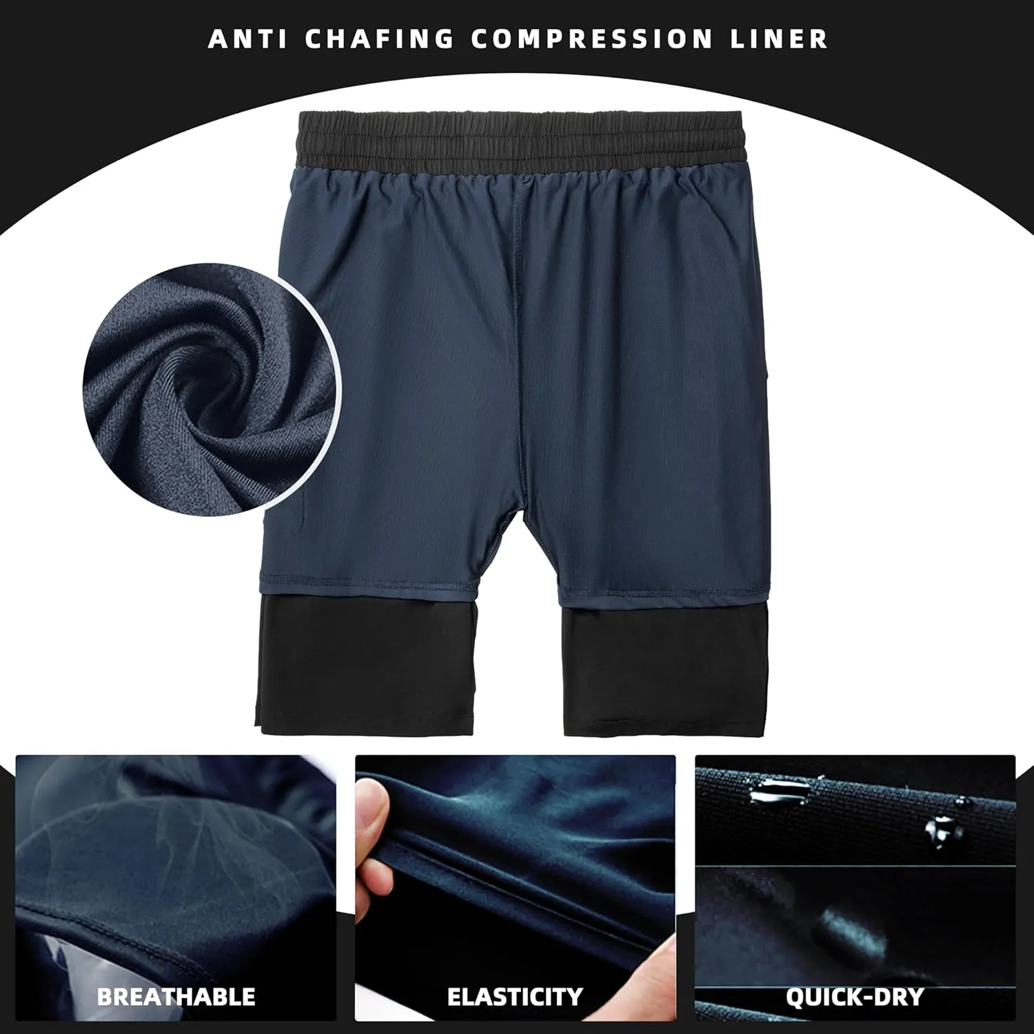Mens Swim Trunks with Compression Liner 9" Board Shorts 2 in 1 Quick Dry Bathing Suits with Zipper Pockets