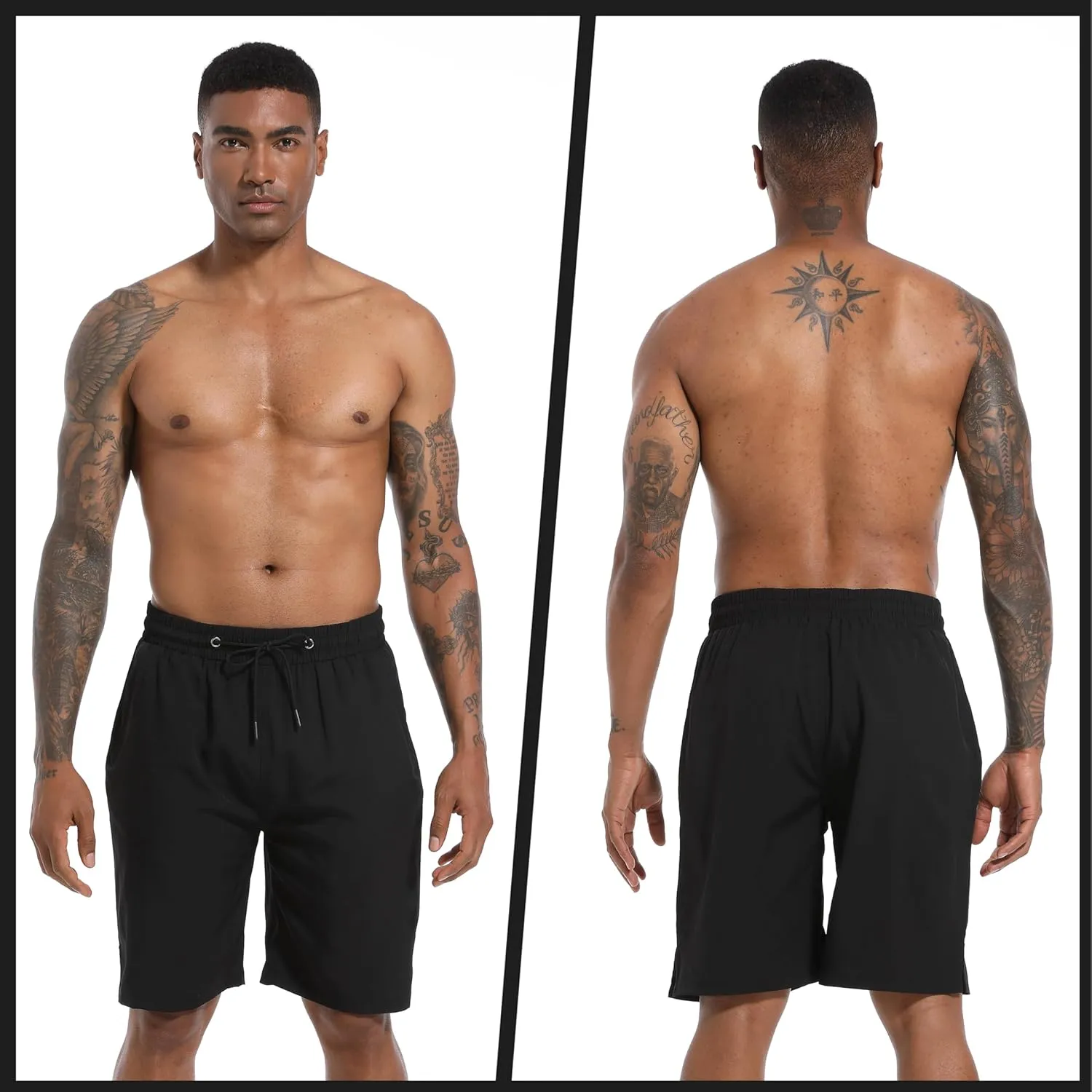 Mens Swim Trunks with Compression Liner 9" Board Shorts 2 in 1 Quick Dry Bathing Suits with Zipper Pockets