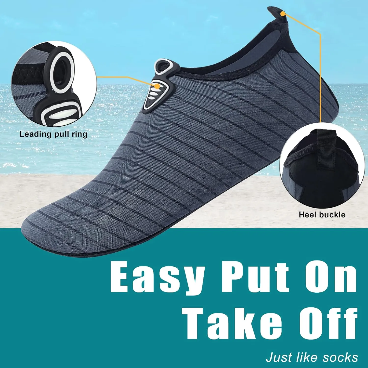 Metog Men Women Water Shoes Quick-Dry Aqua Socks Barefoot Slip-on for Beach Swim Sport Surf Yoga Exercise