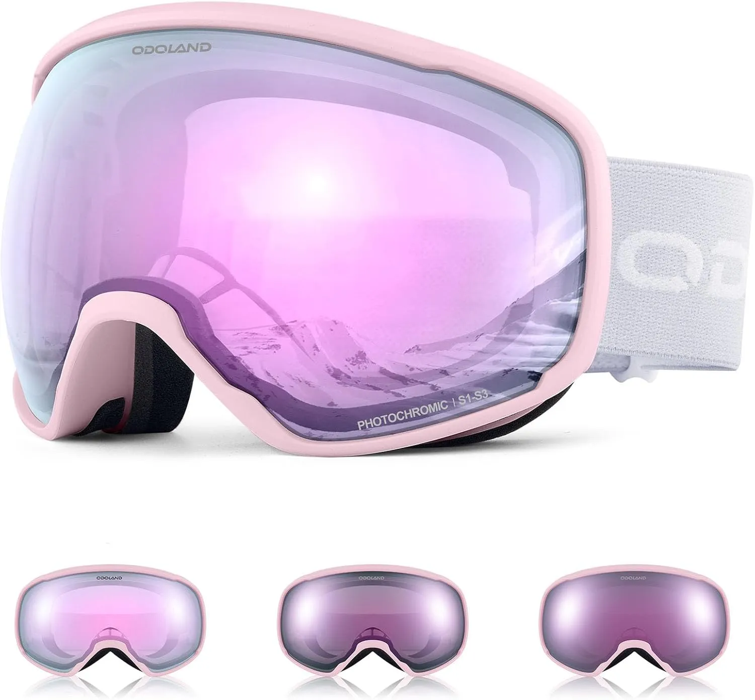 Odoland Photochromic Ski Goggles for Sunny and Cloudy Days, Anti-Fog OTG UV Protection Snowboard Goggles for Men Women Youth