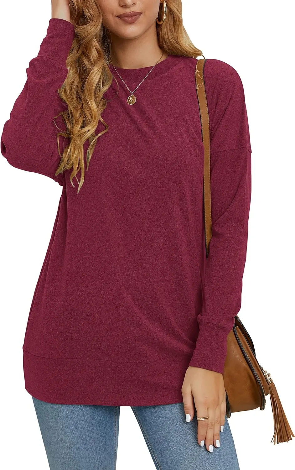 PLMOKEN Plus Size Sweatshirts for Women Casual Long Sleeve Round Neck Shirts Tunic Tops for Leggings M-4XL