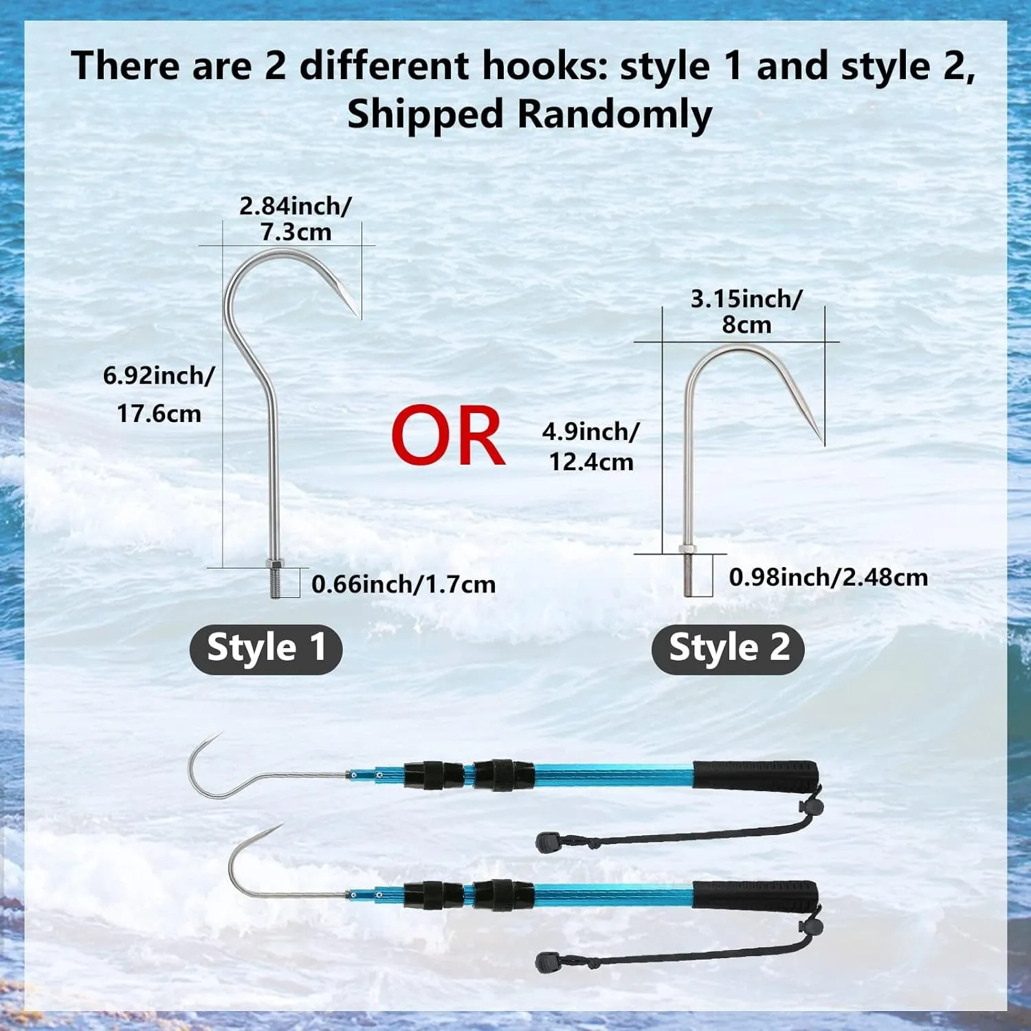 SANLIKE Telescopic Fish Gaff with Stainless Sea Fishing Spear Hook Tackle, Soft Handle Aluminium Alloy Pole for Saltwater Offshore Ice Tool