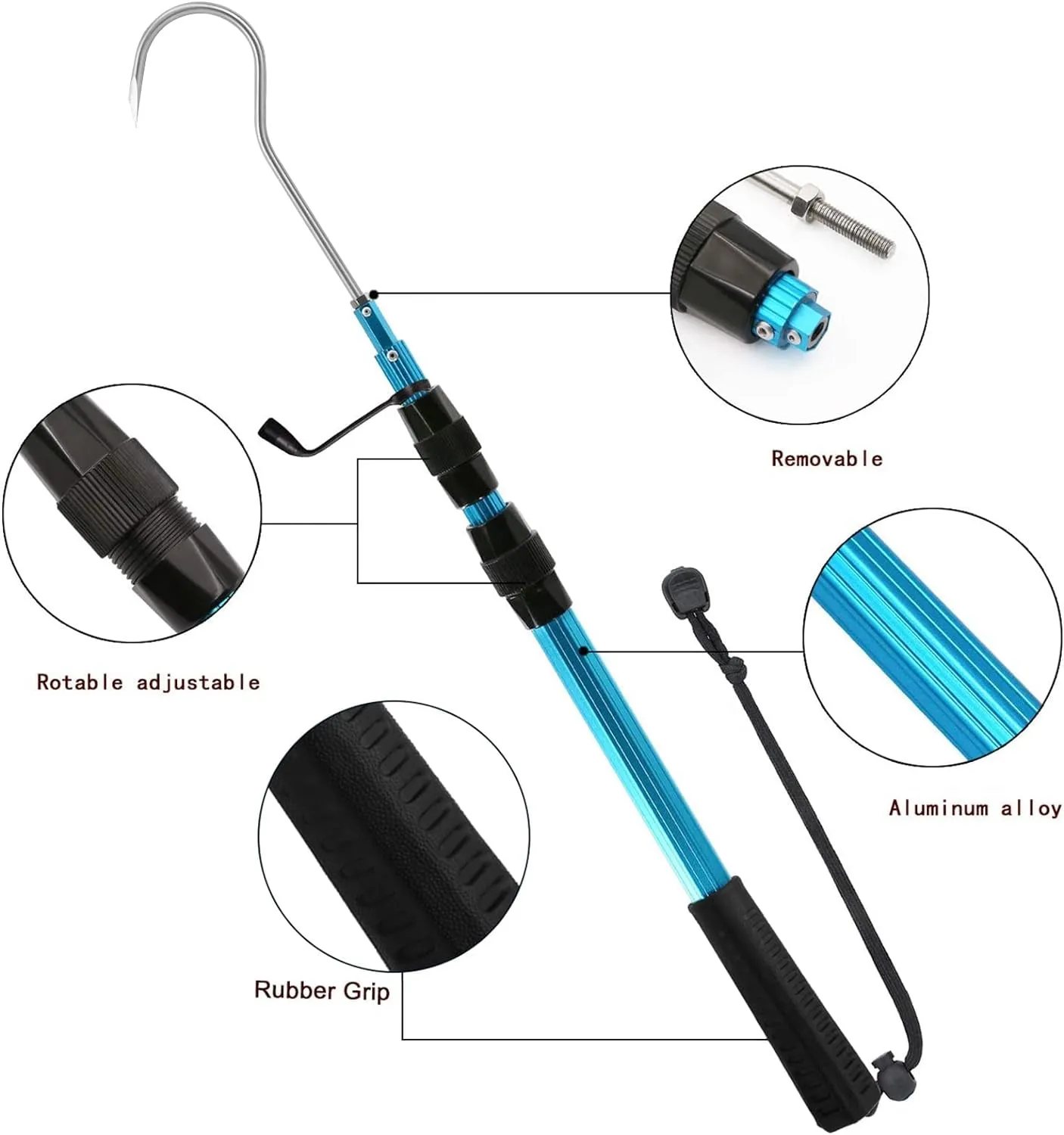 SANLIKE Telescopic Fish Gaff with Stainless Sea Fishing Spear Hook Tackle, Soft Handle Aluminium Alloy Pole for Saltwater Offshore Ice Tool