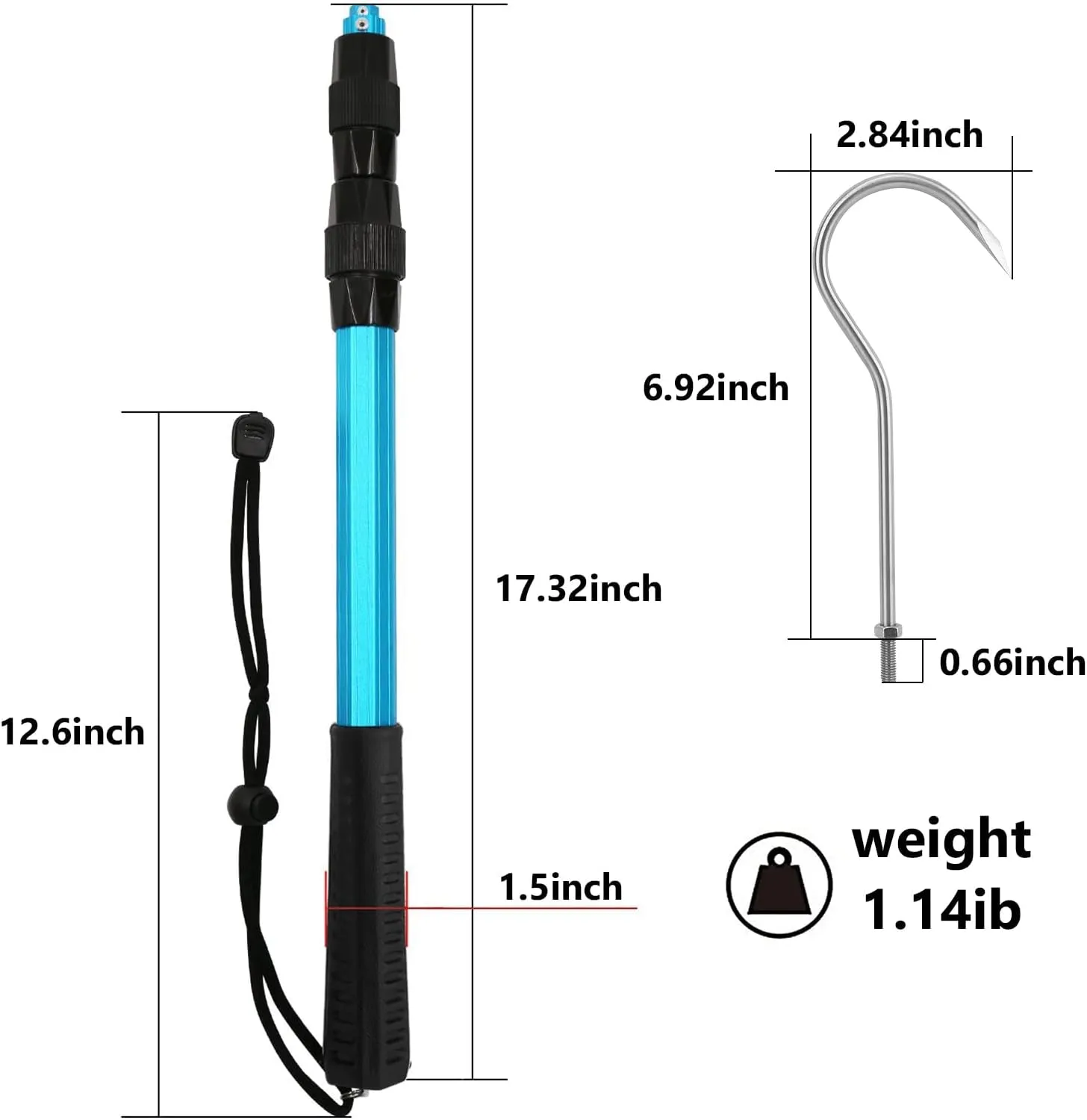 SANLIKE Telescopic Fish Gaff with Stainless Sea Fishing Spear Hook Tackle, Soft Handle Aluminium Alloy Pole for Saltwater Offshore Ice Tool